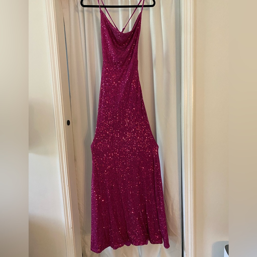 Pink Sequin Halter Prom Gown